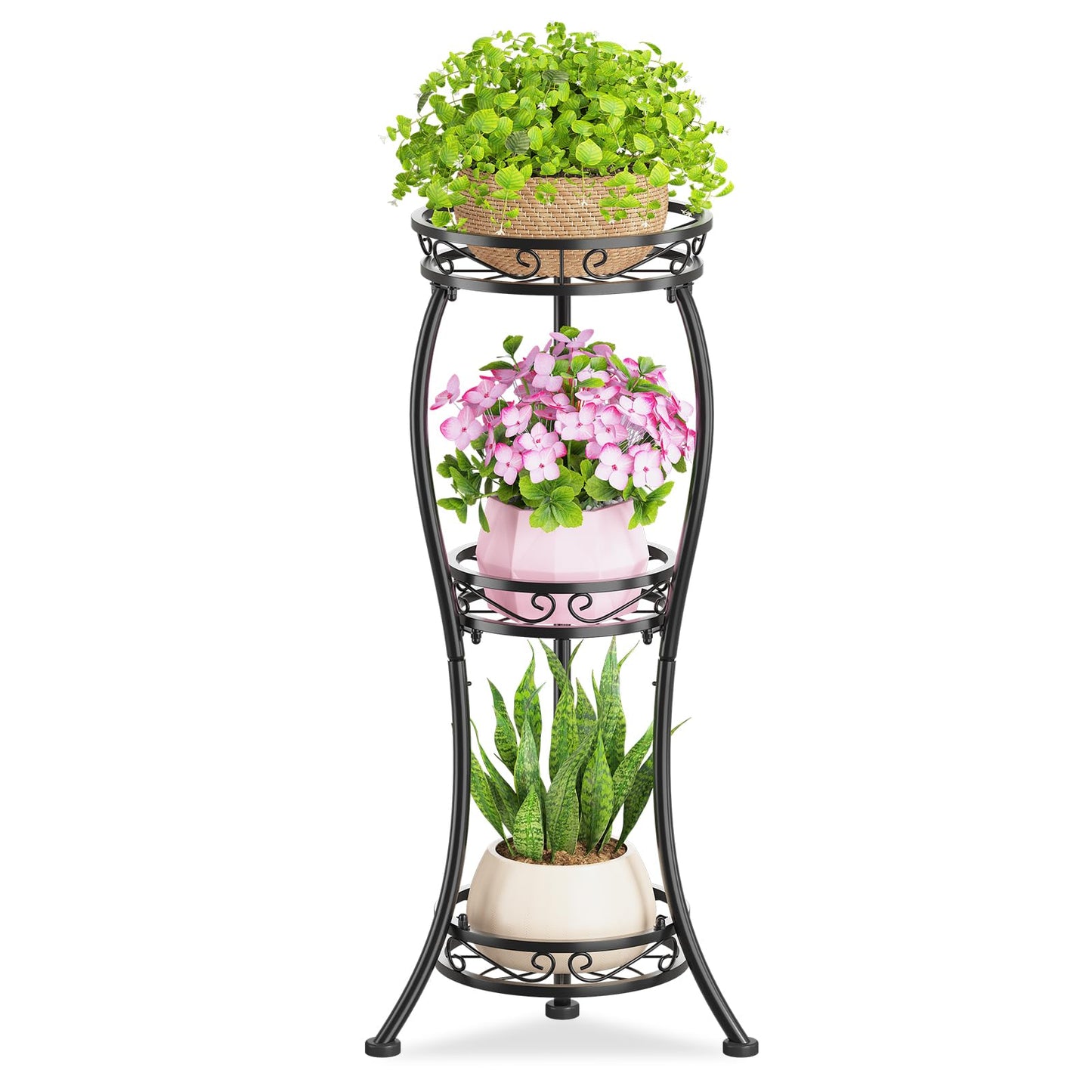 KMOTASUO 3 Tier Tall Metal Plant Stand, 33 Inch Plant Stands Indoor Outdoor, Rustproof Iron Flower Pot Holder Display Rack for Corner Patio Garden Balcony Living Room(Black)