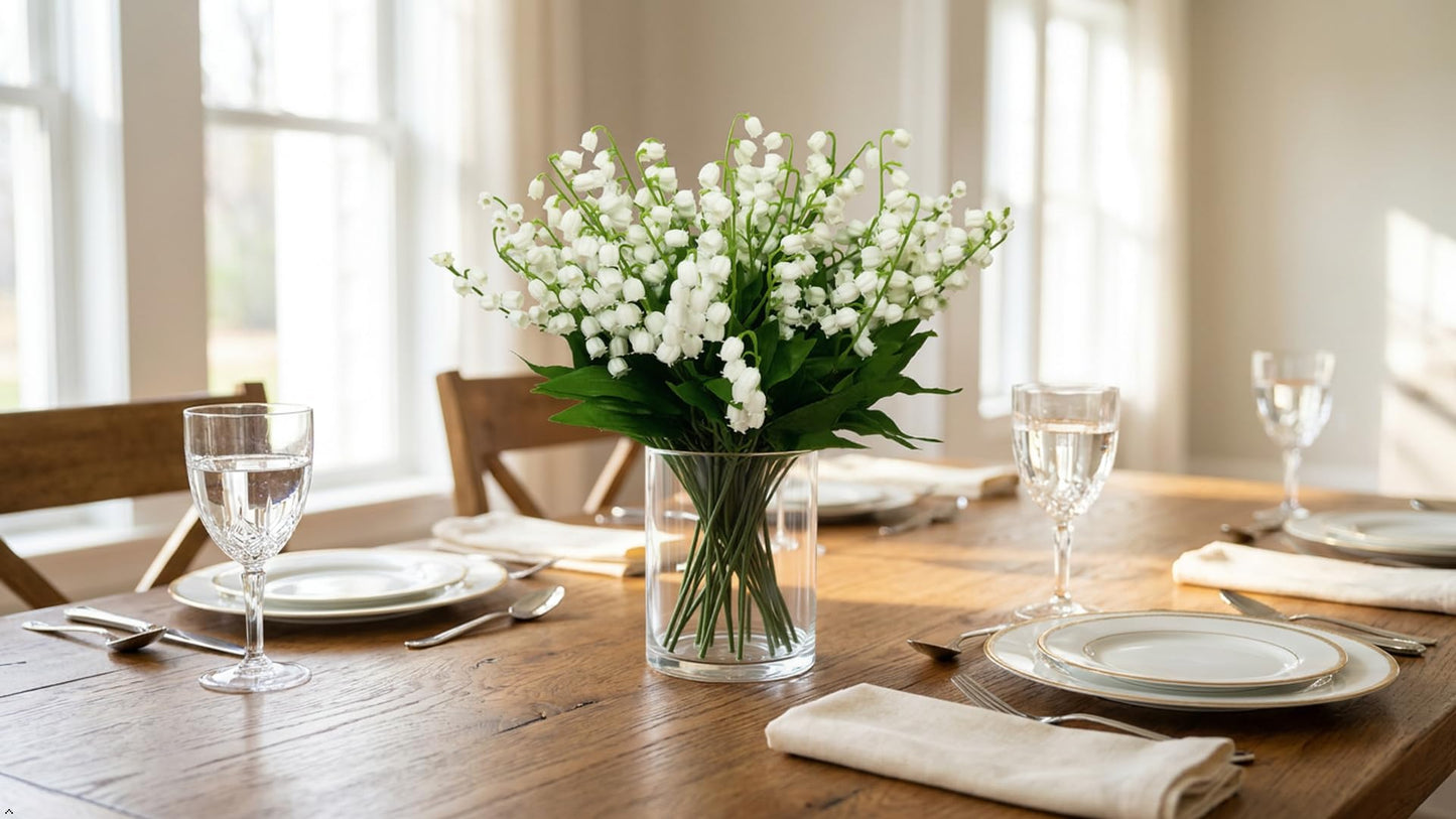 24PCS Artificial Lily of the Valley Flowers Plastic Flower for Outdoor Bridal Wedding Bouquet Home Garden Party Wedding Decoration