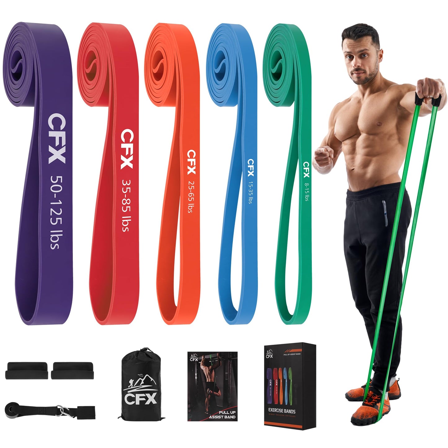 CFX Resistance Bands for Working Out,Pull Up Assistance Bands,Workout Bands for Exercise,Elastic Bands for Body Stretching,Crossfit Training at Home/Gym for Men & Women