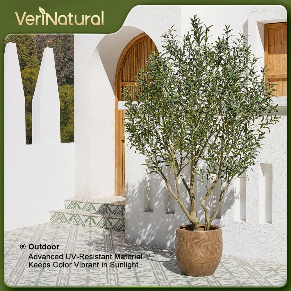 Verinatural Olive Tree Artificial Indoor 8ft - Large Fake Plants - Realistic Faux Olive Tree in Pot - Tall Artificial Plants for Home, Patio, Living Room, Office Decor,VN138