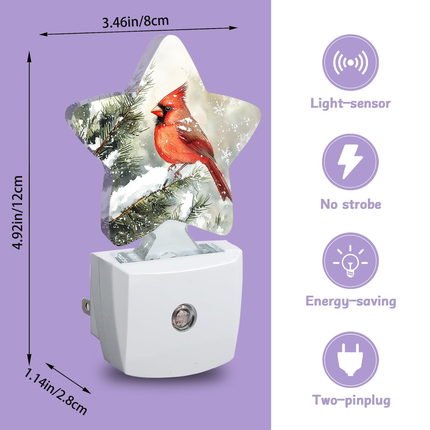 Cardinal Bird Decorative Nightlight Plug in Wall,Christmas Star Shaped Night Light with Built in Sensor for Home Decor,Kitchen Hallway Stairs Desk Lamp