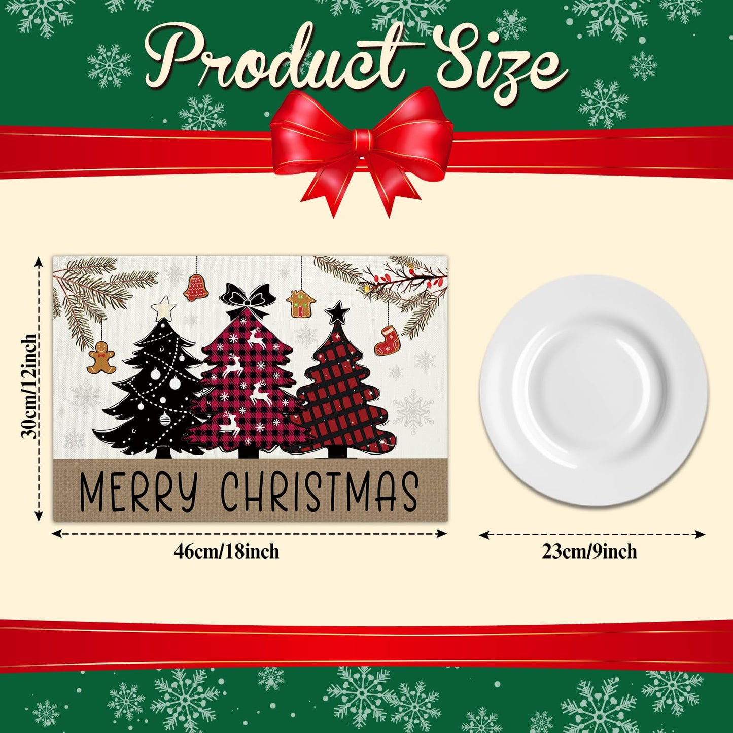 Christmas Tree Snowflakes Placemats Set of 4 Winter Gifts for Christmas Women Rustic Holiday Placemats Decor for Xmas Party Outdoor Home Kitchen Dining Recyclable Table Mats 12x18 inch - DH718
