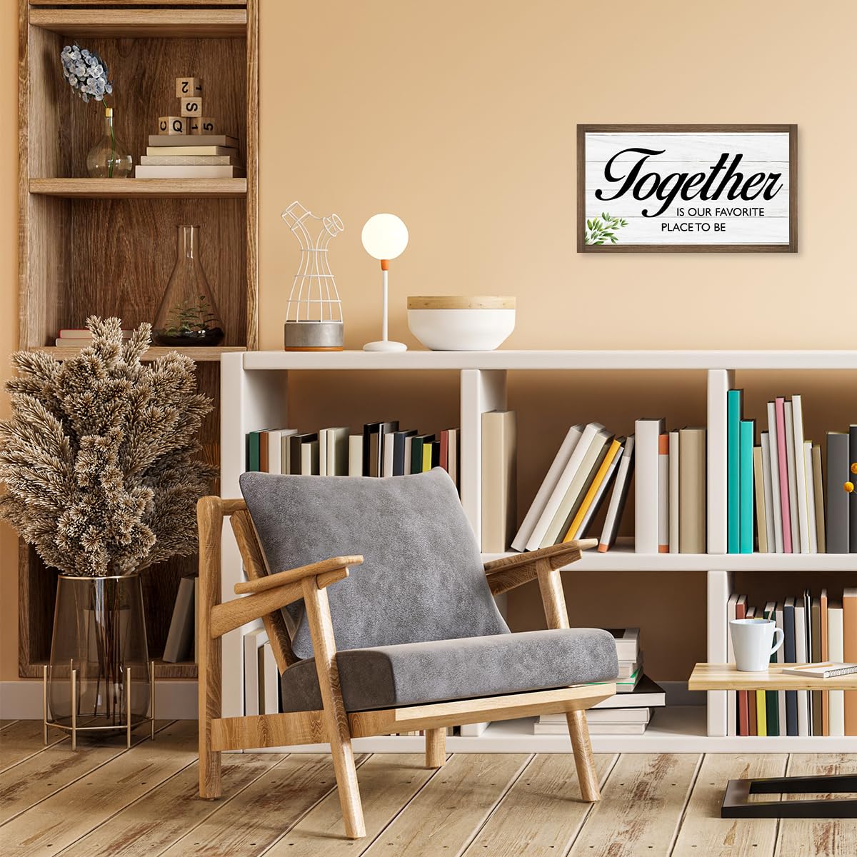 Together is Our Favorite Place Wooden Box Sign Desk Decor,Family Quotes Wooden Block Plaque Sign for Home Farmhouse Living Room Bedroom Shelf Table Wall Decor
