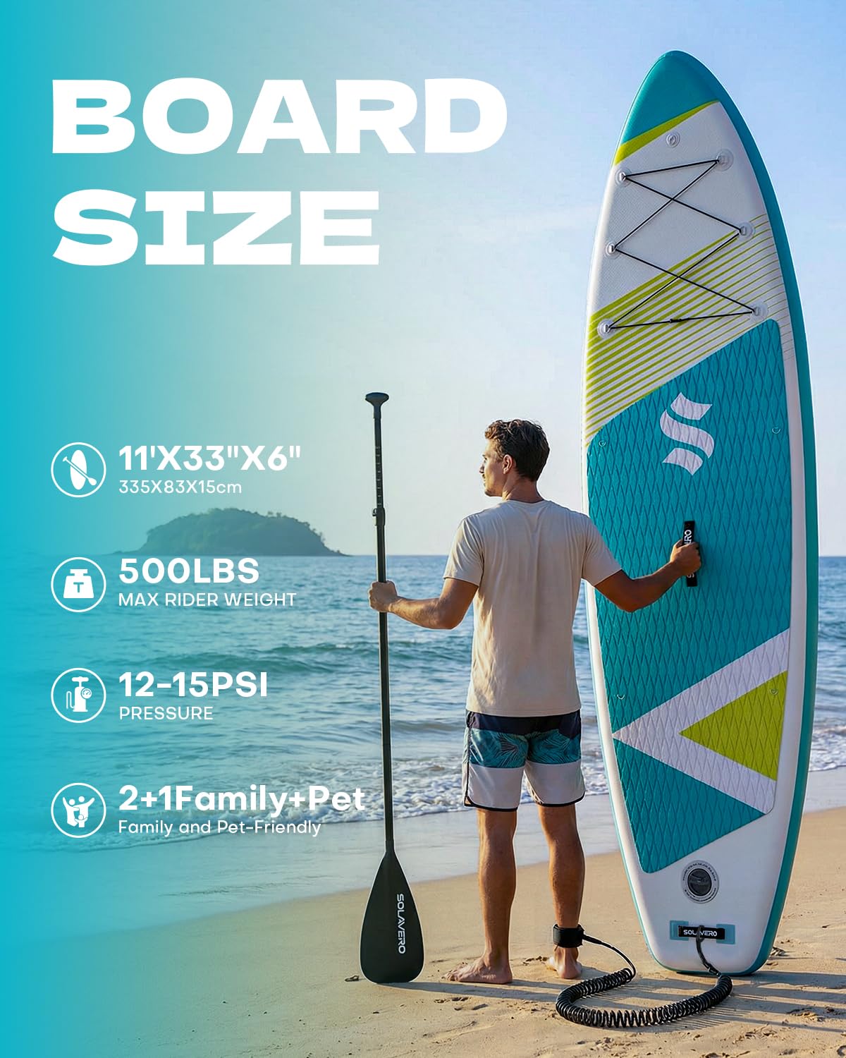 SOLAVERO 11' Inflatable Stand Up Paddle Board with SUP Accessories Kit & Backpack Portable Blow Up Paddleboard with Non-Slip Deck for Sea and Lake, All Skill Levels