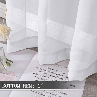Tollpiz Short Sheer Curtains Linen Textured Bedroom Curtain Sheers Light Filtering Rod Pocket Voile Curtains for Living Room, 54 x 45 inches Long, White, Set of 2 Panels
