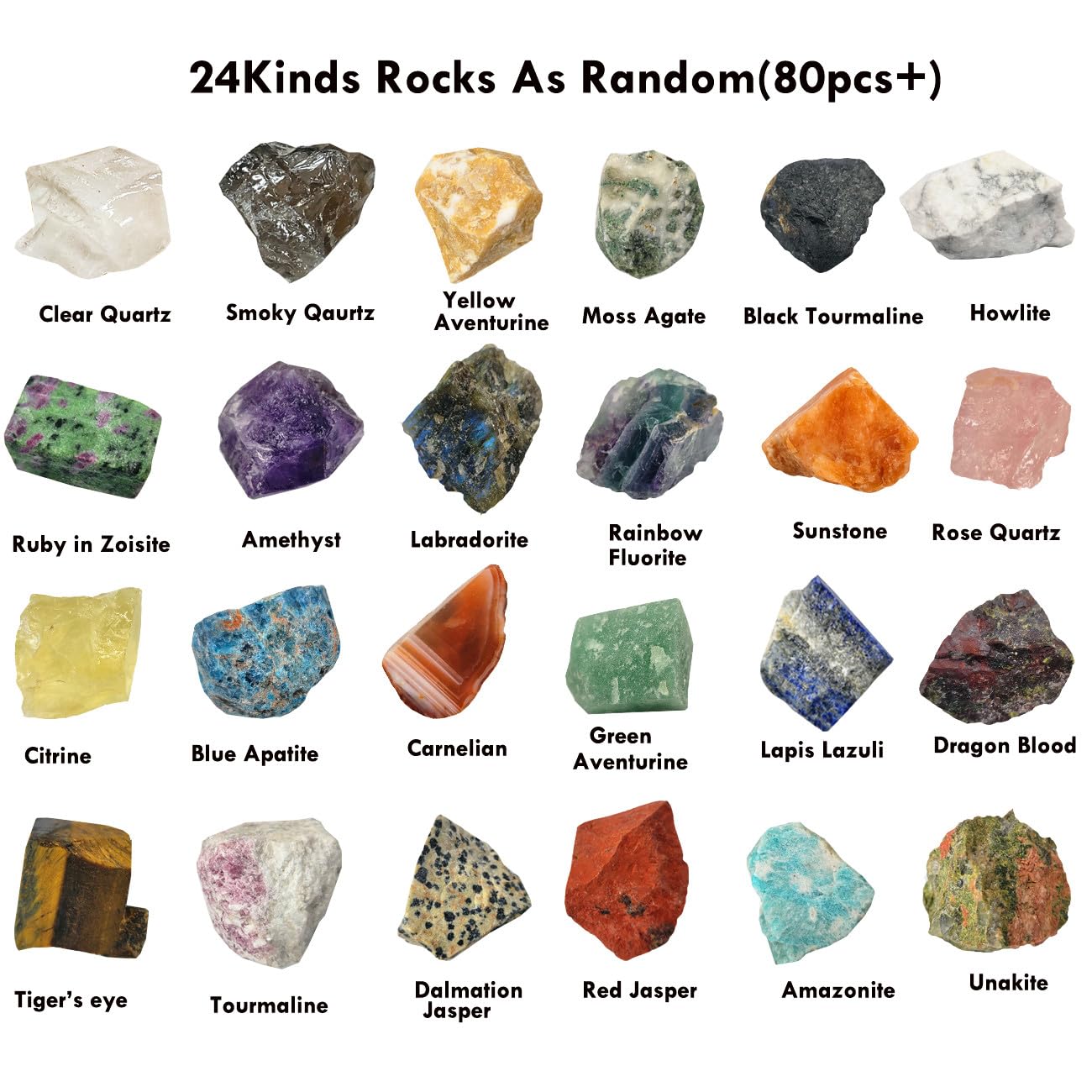 SeeuFun 80+Pcs(5lb) Natural Rocks for Tumbling,28Kinds+ Bulk Gemstone Raw Crystals Rough Stones for Polishing Wicca & Reiki Crystal Healing 1''-2''