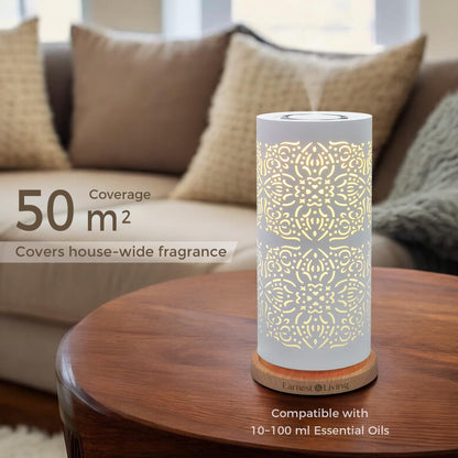 Earnest Living Essential Oil Diffuser White Ceramic Diffuser 100 ml Timers Night Lights and Auto Off Function Home Office Humidifier Aromatherapy Diffusers for Essential Oils