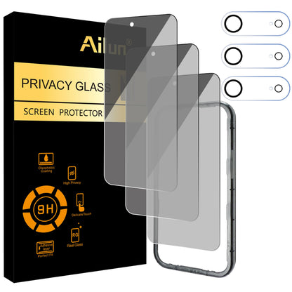 Ailun 2Pack Privacy Screen Protector Compatible for iPhone 14 Pro Max [6.7 inch] + 2 Pack Camera Lens Protector, Anti Spy Private Tempered Glass Film, Case Friendly, [9H Hardness] - HD