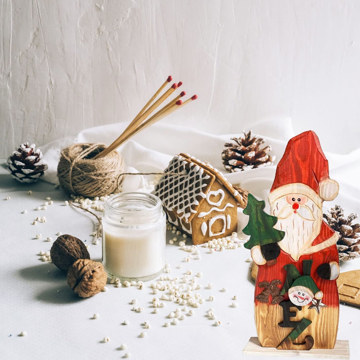 Grace Home Christmas Rustic Wood Standing Santa Claus Figurine Christmas Ornament Tabletop Mantel Centerpiece Decoration 14.5" H (Santa)