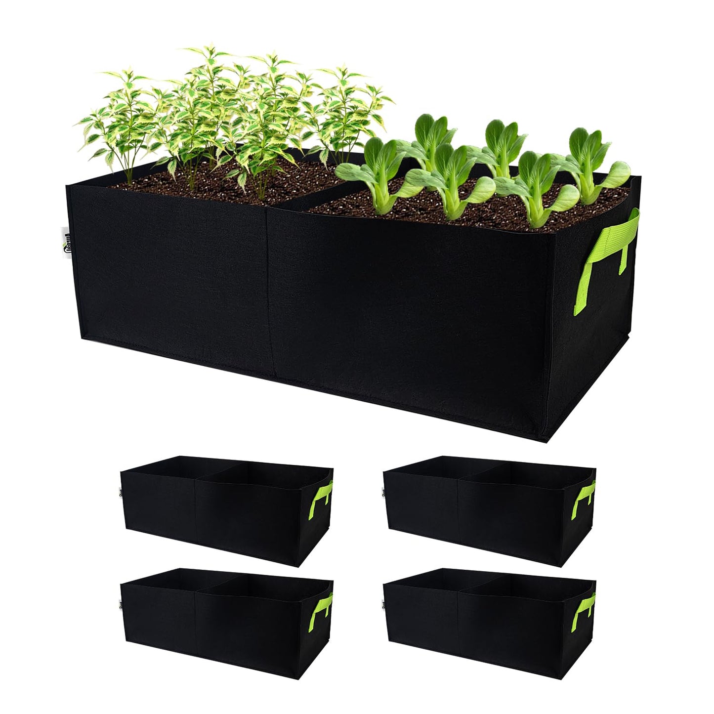 Auroal Plant Grow Bags, 5 Pack Fabric Raised Planting Bads, 2 Holes Rectangle Grow Bag, 10 Gallon Breathable Potato Tomato Planter Pots for Outdoor Vegetables Plant Flowers (Black)
