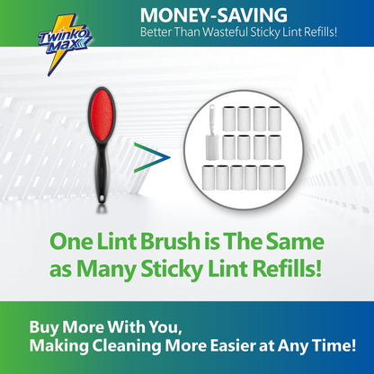 Twinko Max Lint Brush, Lint Remover, Pet Hair Remover, Clothes Brush, Magic Lint Remover Brush, Sheet and Carpet Cleaning Brush, 2-Sided and Reusable, No Need Lint Roller Refill.