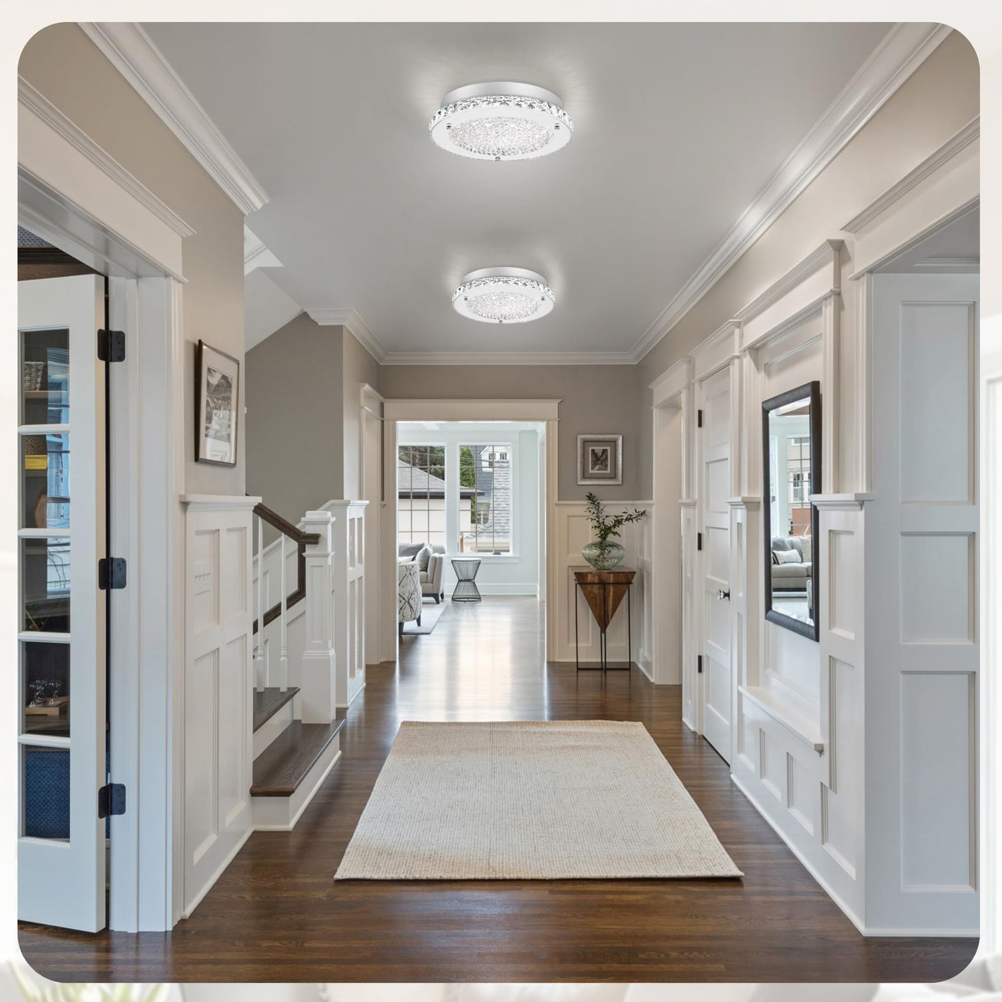 DHK wot Crystal Ceiling Light Fixture Modern Crystal Light Fixtures Ceiling Mount for Bathroom, Hallway, Porch, Laundry Room, Cloakroom, 11", 3000/4000/5000K, LED, Dimmable
