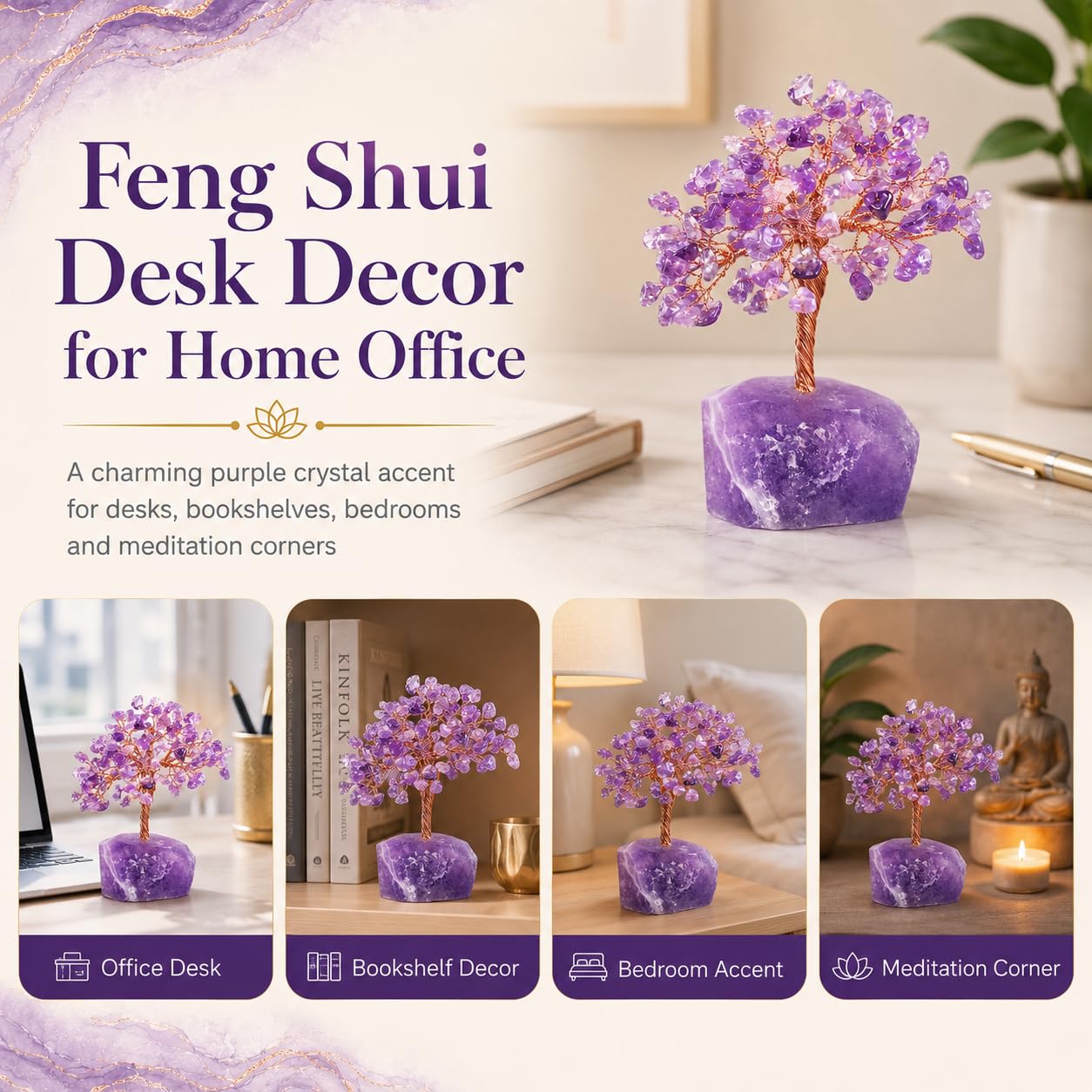 Amethyst Crystal Tree of Life, Purple Money Tree, Crystals and Healing Stones Gemstone Bonsai, Reiki Positive Energy Feng Shui Desk Decor, Spiritual Gifts for Women Mom Sister