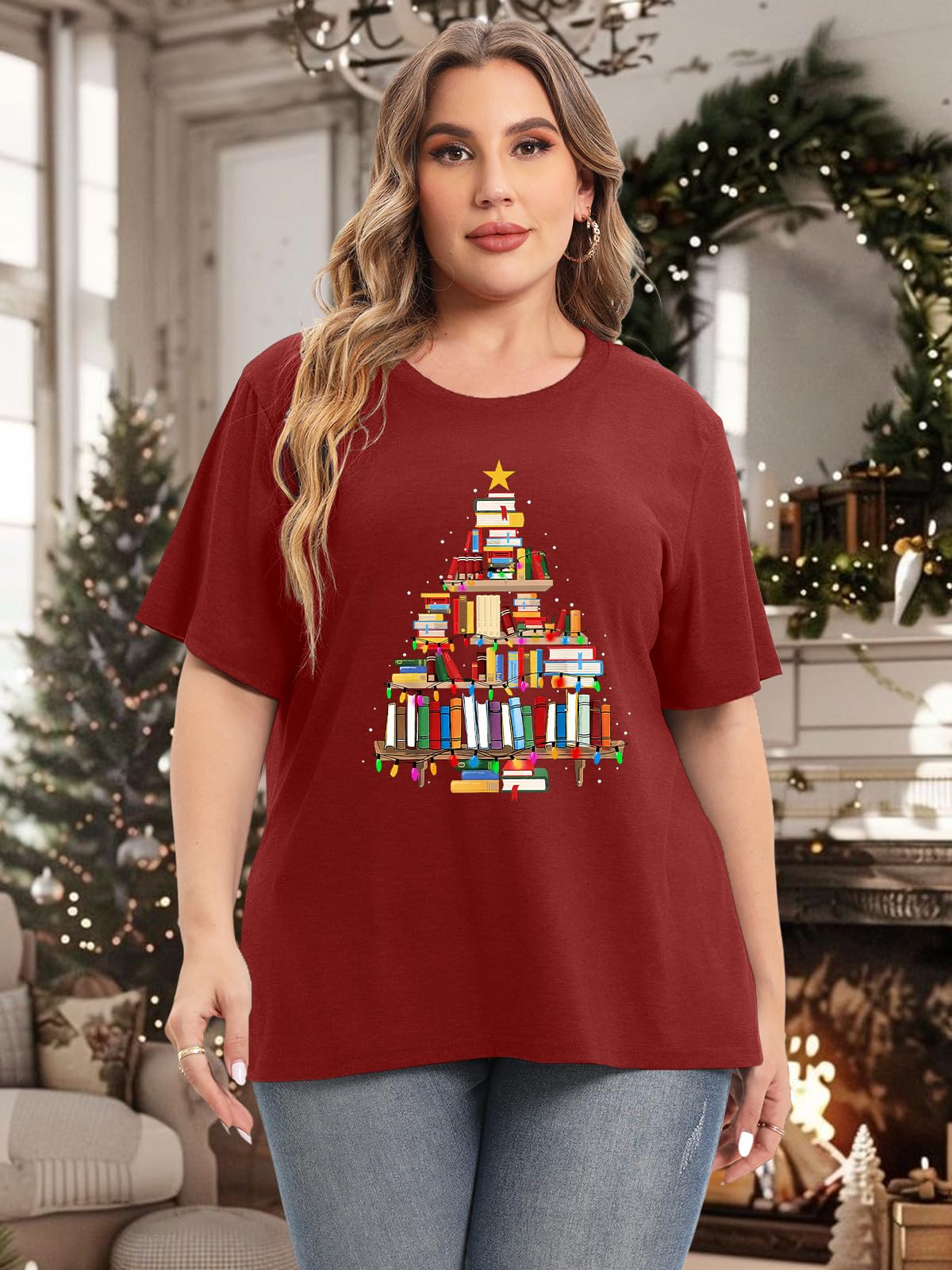 HDLTE Christmas Shirts for Women Plus Size Christmas Tree Shirt Holiday T Shirt Xmas Tops
