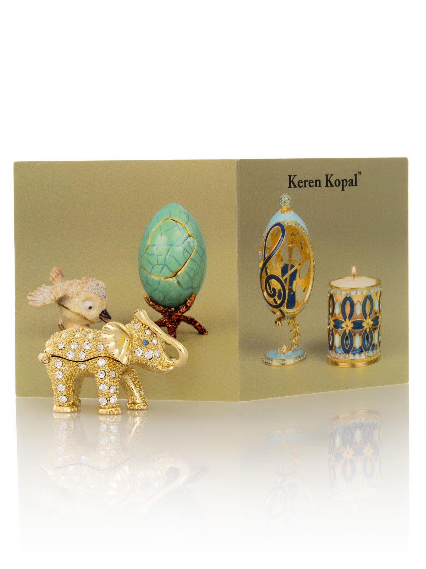 Keren Kopal Miniature Golden Elephant Trinket Box Faberge Style Animal Figurine Collectible for Collectors, Decorators, Enthusiasts Original Gift Idea