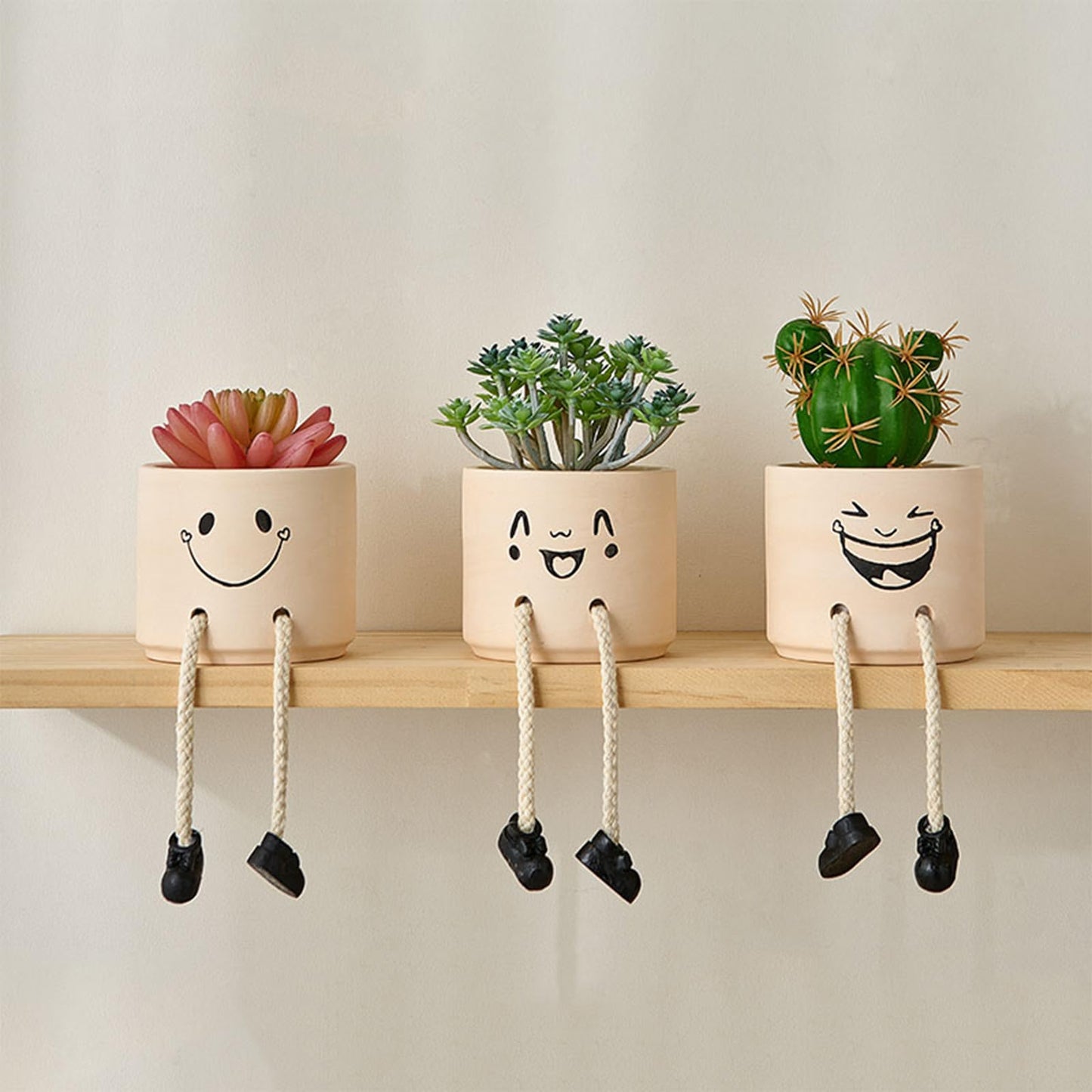 KAKAHOUS Smile Face Planter Pot Ceramic Flower Head Planters with Hanging Foot Doll Succulent Pots for String of Pearls Plant Live Gift Ideas for Mother, Christmas(Laughing)