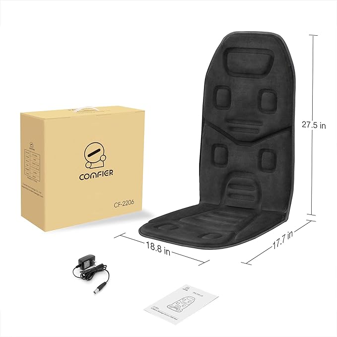 COMFIER Back Massager for Chair – Upgraded Vibration Chair Massager, Deep Tissue Back Massager for Pain Relief, Massage Chair Pad with Graphene Heating,Gifts for Dad Mom Men Women