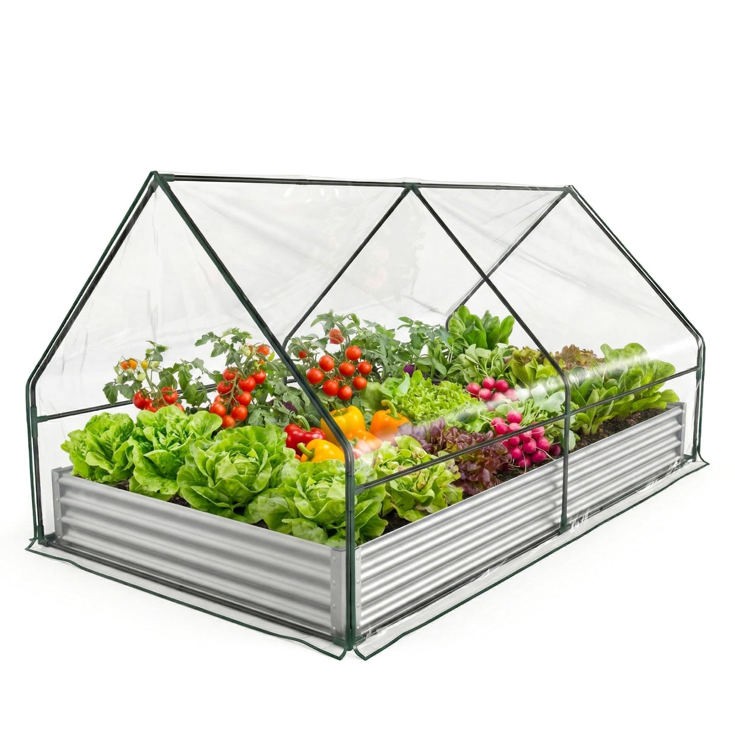 Raised Garden Bed with Cover, 6x3x1 Ft Raised Garden Beds Outdoor Galvanized Metal Planter Box with 2 Screen Windows, Mini Greenhouse for Vegetables and Flowers