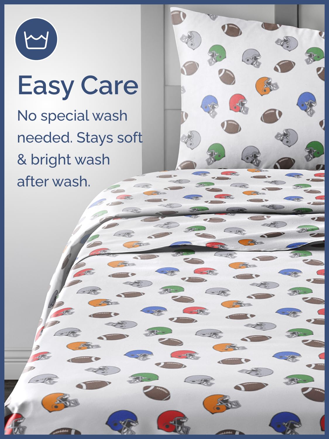 Kids Queen Size Bed Sheet Set - 4 Piece Kids Loft Bed Sheets - American Football Themed bedding - Soft, Cute and Cozy - Breathable & Machine Washable - Helmet Bed Set for Boys, Girls, Teens & Toddlers