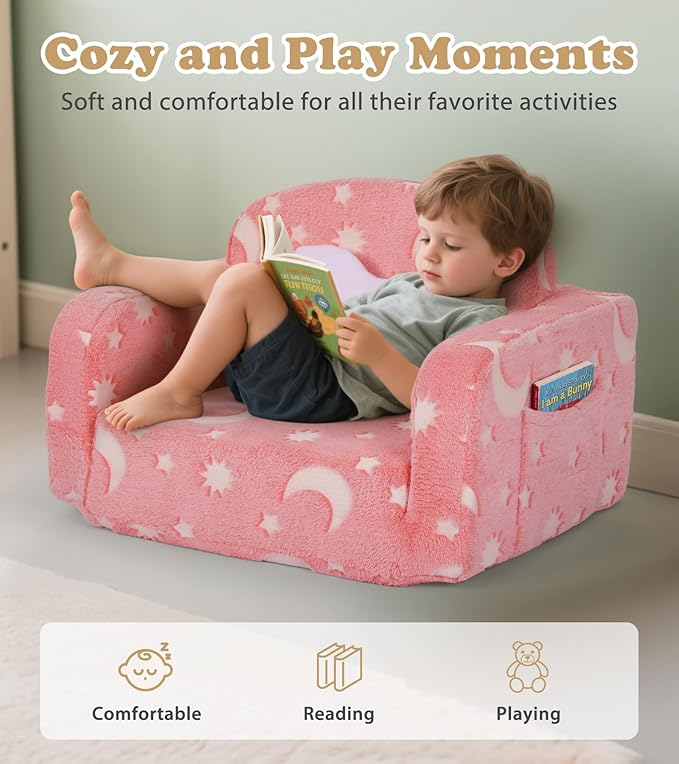 Kids Couch, 2-in-1 Soft Toddler Couch Fold Out