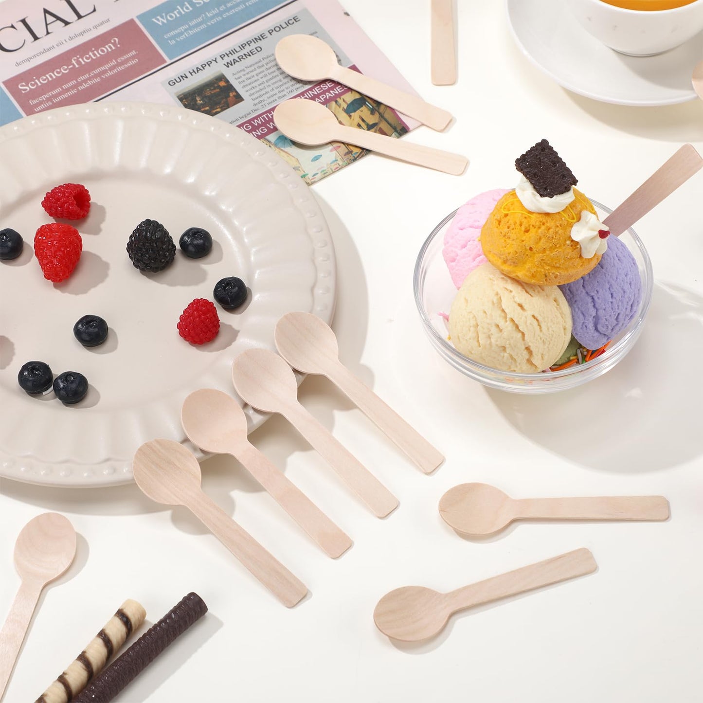 Teenyyou 3000 Pcs Mini Wooden Spoons 3.94 Inch Disposable Small Wooden Ice Cream Spoon Tiny Sampling Spoons Bulk Natural Birchwood Tasting Cutlery Scoop for Parties, Weddings, Camping