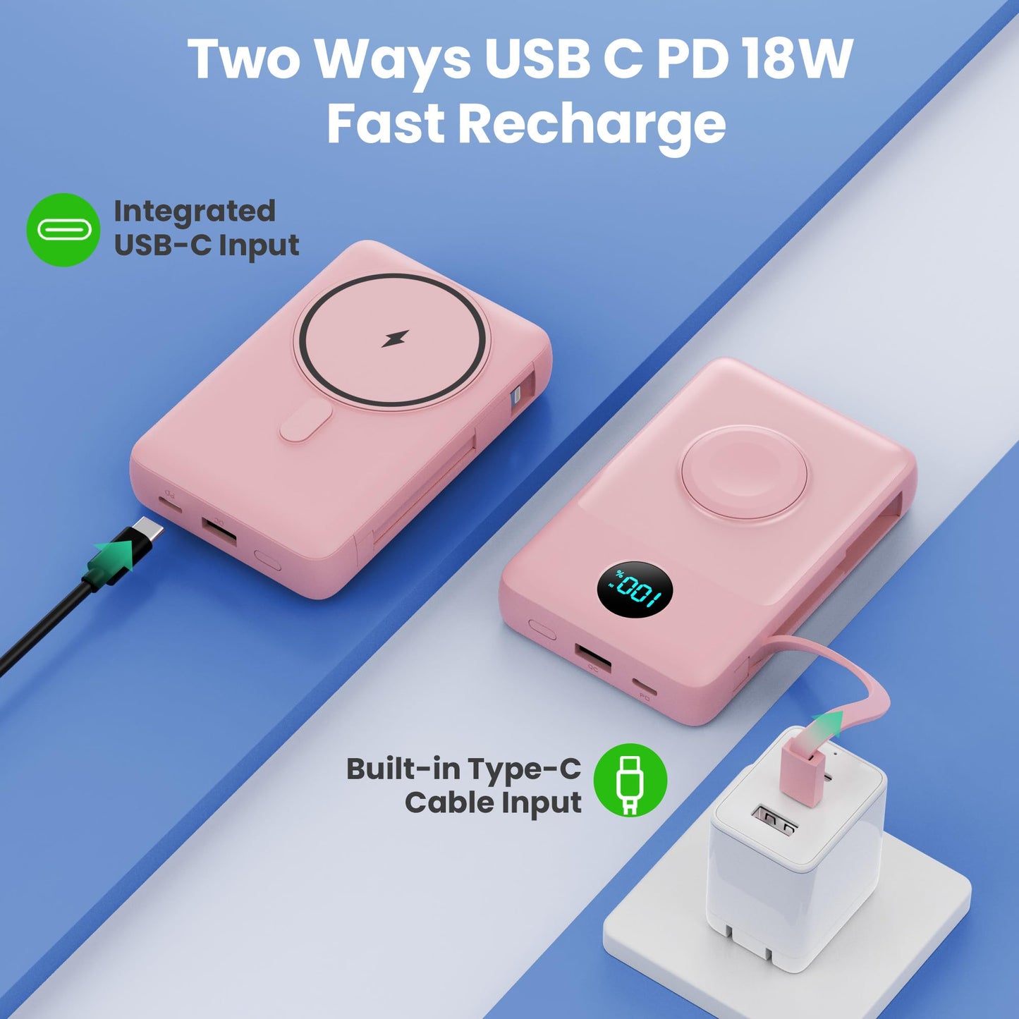 Magnetic Portable Charger for iPhone with Built-in Cables, 6-in-1 10800mAh Power Bank with iWatch Charger & LCD Display,25W PD Fast Charging Battery Pack for Magsafe,iPhone 16/15/14/13/12,Apple Watch