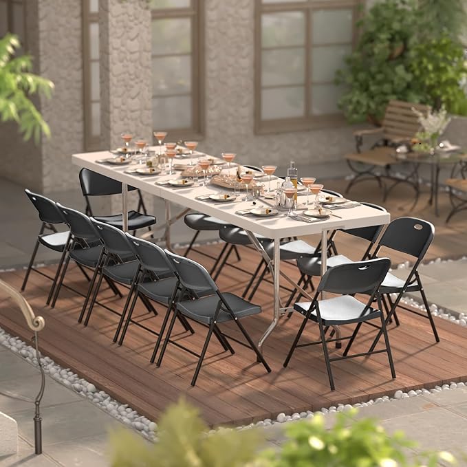 Nazhura 350 Weight Limit Heavy Duty Plastic Folding Chair with Reinfoced Steel Frame for Indoor and Outdoor, Wedding, Party, Restaurant, Meeting Room, Patio and Garden (Black, 6 Pack)