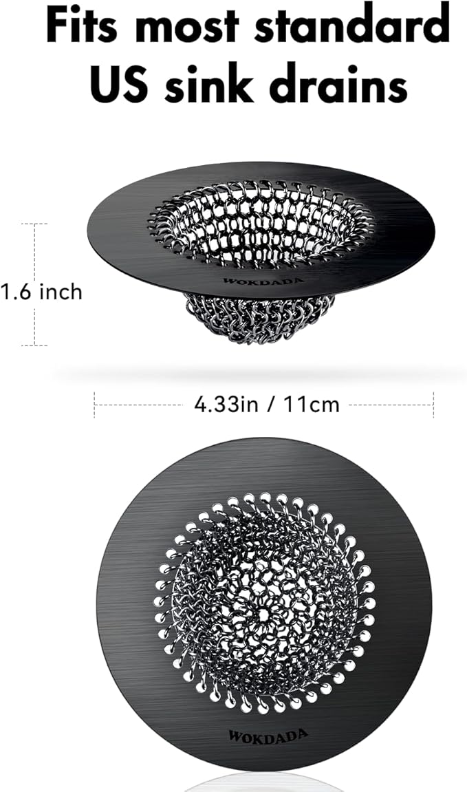Black Kitchen Sink Strainer, Flippable Mesh Sink Drain Strainer, 304 Stainless
