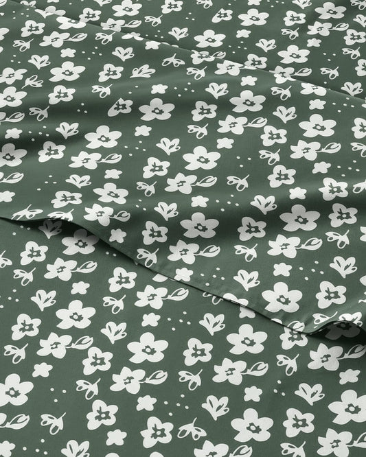 Floral Sheets - Green Floral Bed Sheet Set - 1 Flat, 1 Fitted & 1 Pillowcase w/ Deep Pockets - Comfy, Wrinkle & Fade-Free - Boho Botanical Bedding - Ultra-Soft, Breathable and Cooling - Twin Size Set
