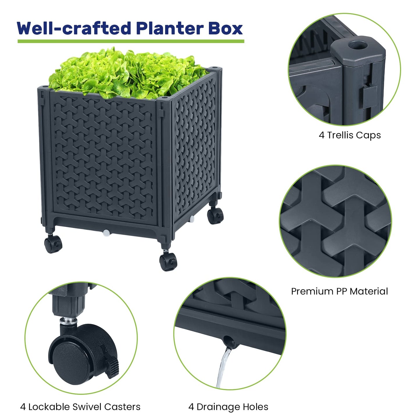 LINEX Raised Garden Bed Planter Box with Trellis, 56.7” & 67.6" Tomato Planters for Climbing Plants Vegetable Vine Flowers Outdoor Patio, Tomatoes Cage w/Self-Watering & Wheels