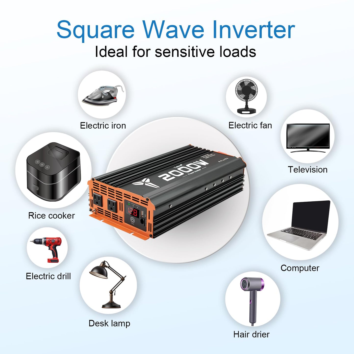 2000W Inverter 12V DC to 110V AC Converter for Home, RV, Truck, Off-Grid Solar Power Inverter with Built-in 5V/2.1A USB, AC Hardwire Port, Remote Controller