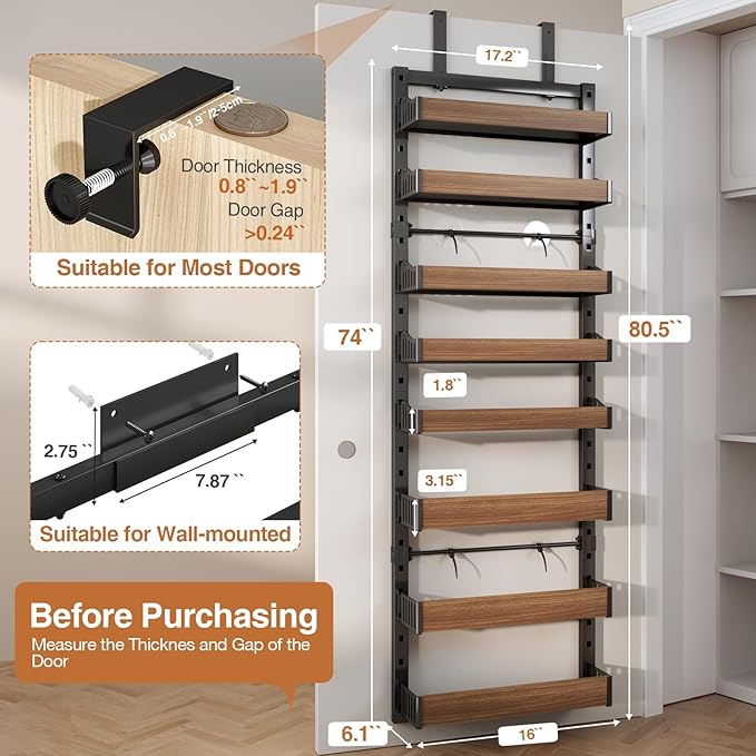 8-Tier Over The Door Pantry Organizer, Heavy-Duty Metal Wall Mount or Hanging