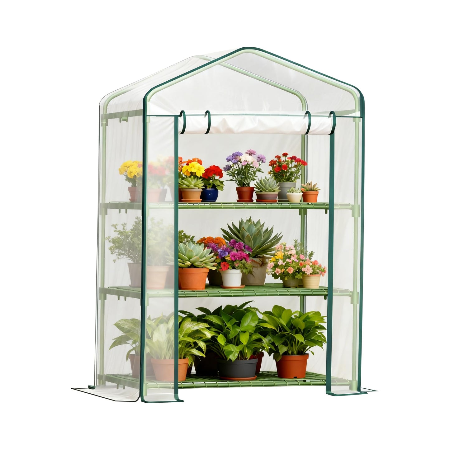 Carotex 3 Tier Mini Greenhouse, 27 x 19 x 50 Inch Portable Green House with PVC Cover and Steel Frame for Indoor Outdoor Plants, Seedlings, Herbs, Vegetables