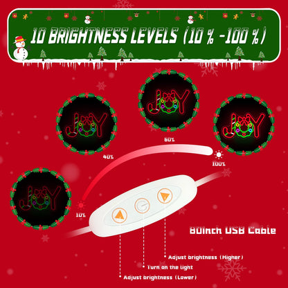 Neon Sign Christmas Joy Led Sign Candy Neon Decorations Dimmable Light Up Sign for Party Bedroom Kids Gift Living Room Winter Home