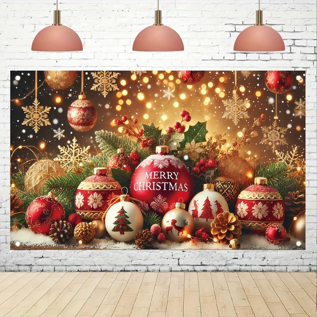 Tomhong Christmas Party Decoration 71x43 Inch Merry Christmas Ball Ornament Pine ConeSnowflake Gift Box Holly Bell Holiday Scene ndoor Outdoor Xmas Celebration Decor