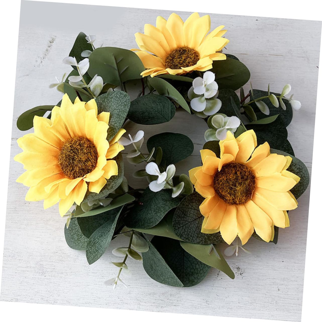 Ciieeo 2pcs Sunflower Eucalyptus Candle Wreaths for Spring Decor Lifelike Floral Centerpieces for Weddings and Home Farmhouse Style Candle Decoration
