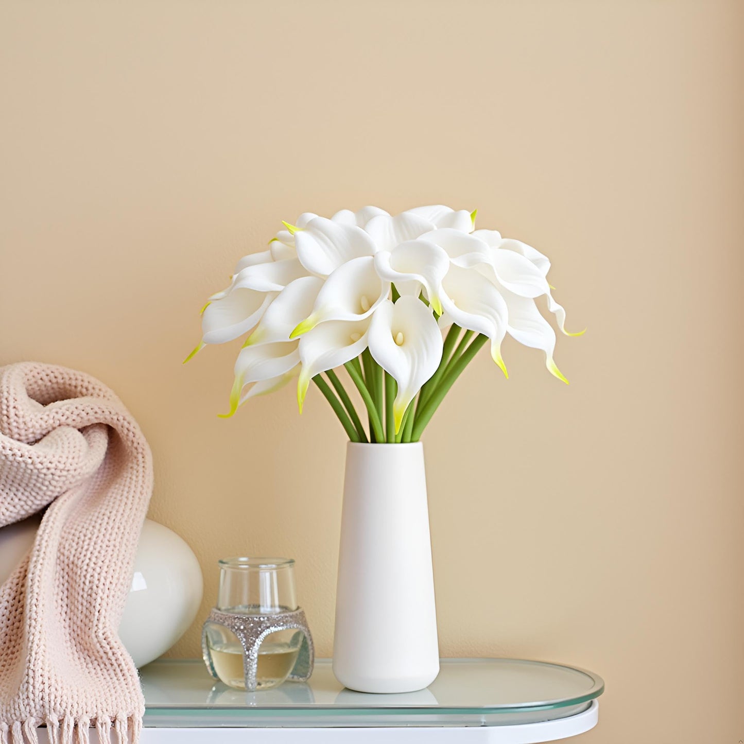 Floral Kingdom 20 Pack Artificial Calla Lily Flowers 14 Inch White - Real Touch Faux Flowers for Home Decor, Table Centerpieces, Entryway Consoles and Weddings