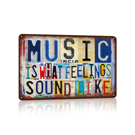 JBYMsign Vintage Music Room Wall Decor Inspirational Quotes Metal Sign Tin Signs Poster - Music Is What Feelings Sound Like