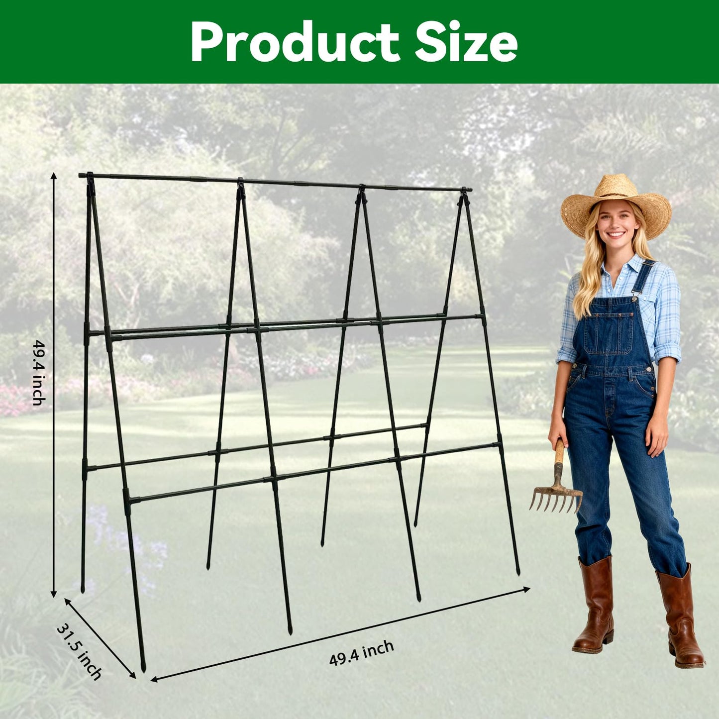 Trellume Cucumber Trellis - 49.4"*49.4" Metal Garden Trellis for Climbing Plants, Garden Trellis with Plastic-Coated Steel Pipe, A Frame Trellis for Cucumbers, Peas, Morning Glories(Black)