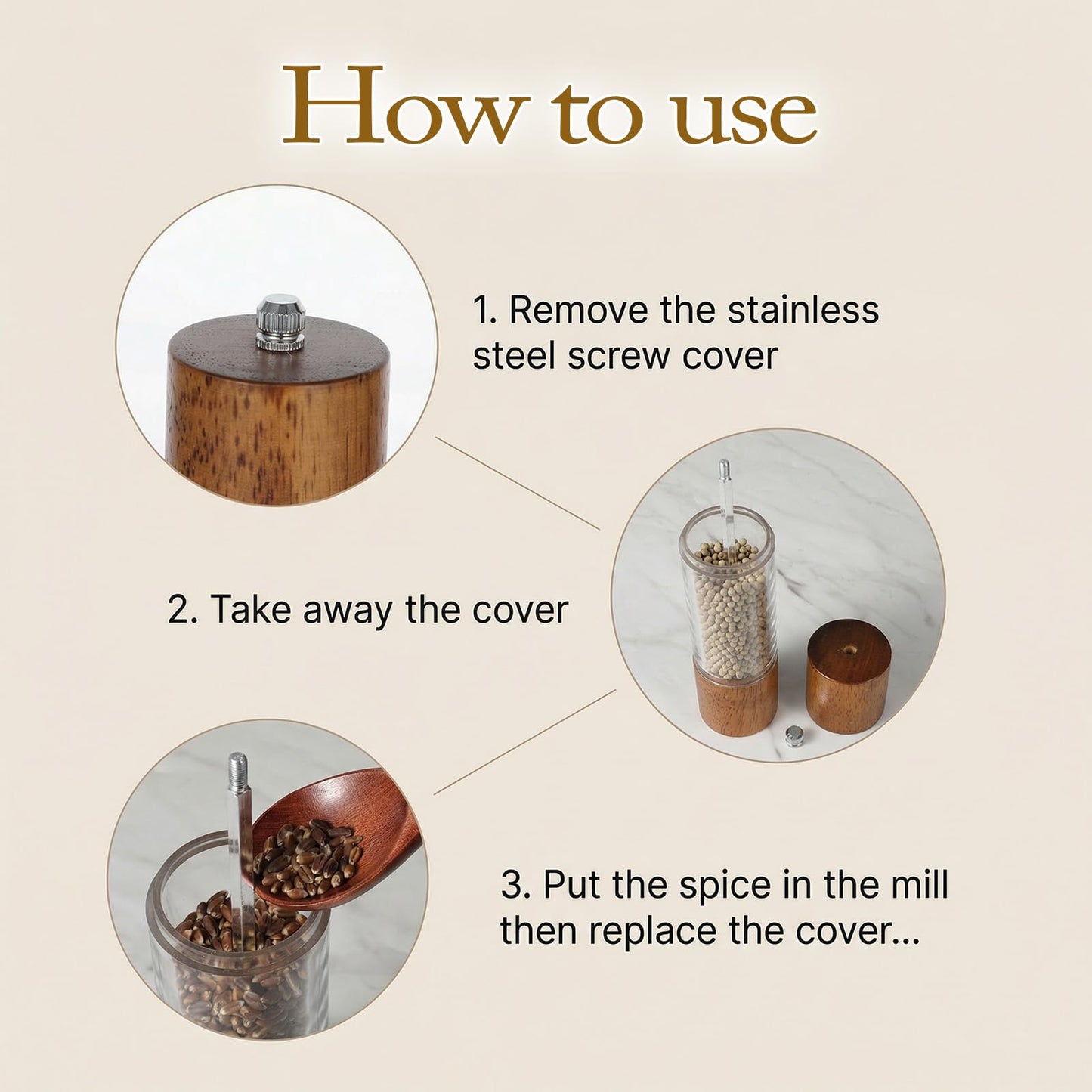 Wooden Salt and Pepper Grinder Set, 8 inch Manual Refillable Wooden Salt and Pepper Shakers Mill with Tray, Adjustable Coarseness, Solid Wood with Ceramic Stainless Steel Core, Transparent - 2 Packs