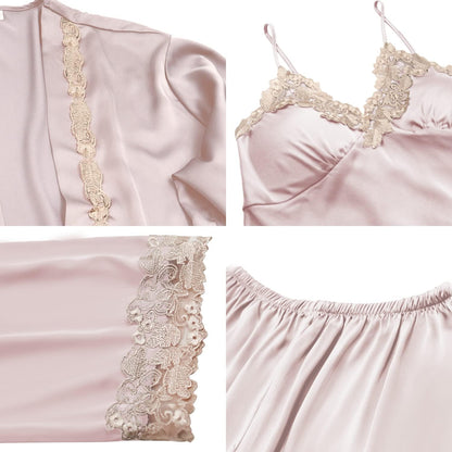 SAPJON Womens Pajama Sets 5PCS Silk Pajamas for women Cute Sleepwear Loungewear Satin Pajamas Sets for Women Soft