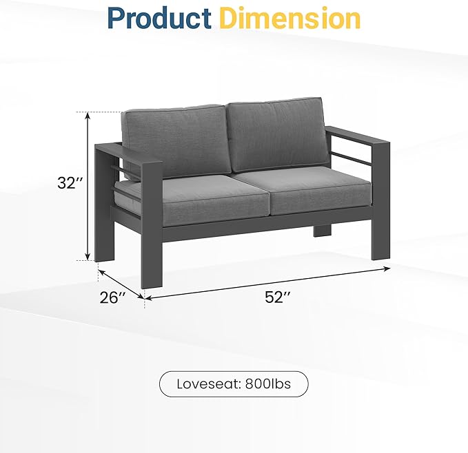 Wisteria Lane Metal Patio Furniture Sofa, All-Weather Outdoor Couch
