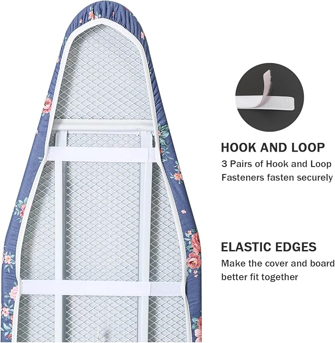 Ironing Board Cover and Pad Standard Size 15" x 54", 3 Pairs of Hook and Loop