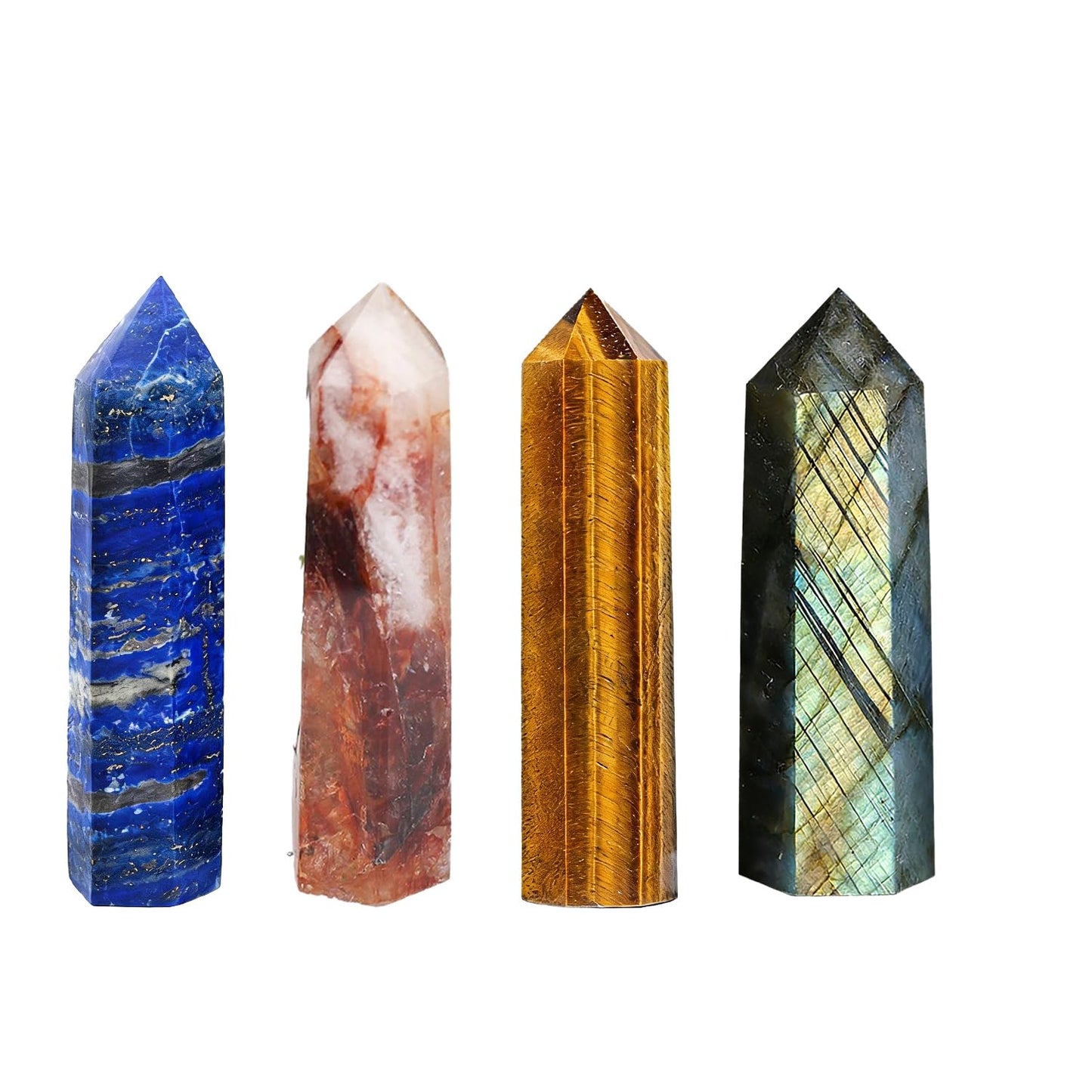 AierCrystal 4pcs Natural Crystal Point Wand Set,Hand-Finely Polished,Meditation Healing Purification,Full-Scenario Decoration Display for Home Office,Holiday Gifting(5-6cm Crysta Point Wand 4pcs)