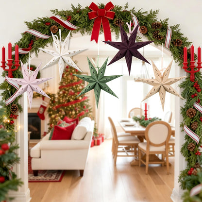 Paper Star Lanterns Hanging Boho Christmas Ornaments 5PCS 12 inch for Xmas Wedding Birthday Christmas Home Party Decorations