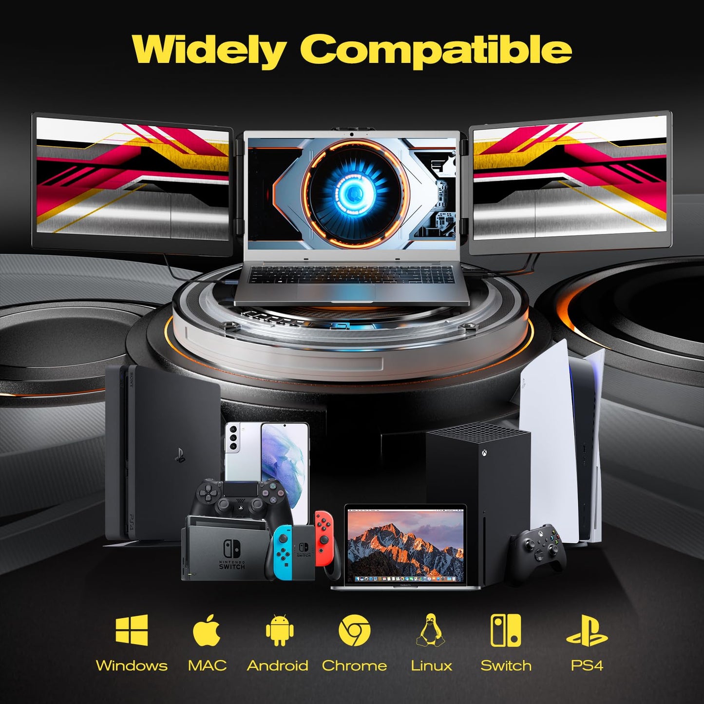 KEFEYA Portable Monitor for Laptop, 14” Full HD IPS Display Screen, Triple Laptop Screen Extender, Work with 13”-17” Mac Windows Chrome