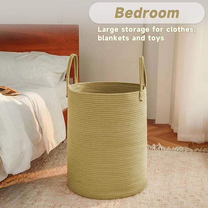Large Woven Laundry Basket Hamper, 80L Cotton Rope Storage Bin