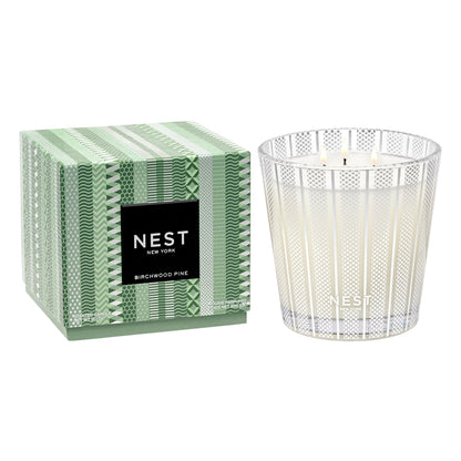 NEST New York Scented 3-Wick Christmas Tree Candle, Birchwood Pine - 21.2 oz - Up to 100-Hour Burn Time - Reusable Glass Vessel
