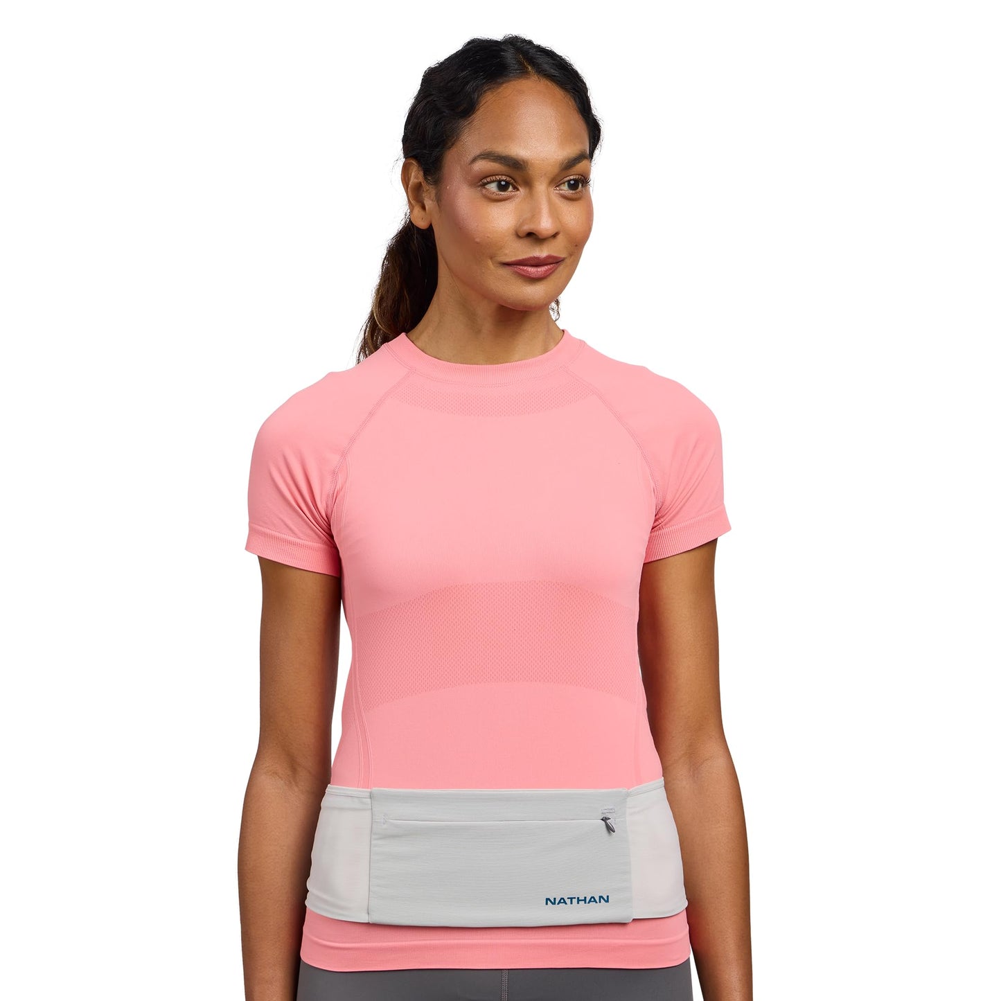 Nathan Zipster Max Running Belt, Running Belts for Women and Men, Bounce-Free Waist Pack with Extra Large Zipper Pocket, Smartphone Storage, Walking, Gym, Hiking - Vapor Grey/Sailor Blue - X-Large