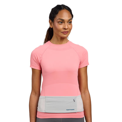 Nathan Zipster Max Running Belt, Running Belts for Women and Men, Bounce-Free Waist Pack with Extra Large Zipper Pocket, Smartphone Storage, Walking, Gym, Hiking - Vapor Grey/Sailor Blue - X-Large